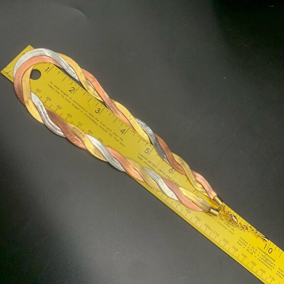 Vintage Braided Tri-Tone Statement Multi Strand Necklace - Picture 11 of 12